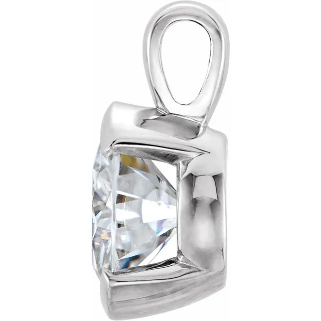 14K White 6.5 mm Round Forever One Moissanite Pendant-