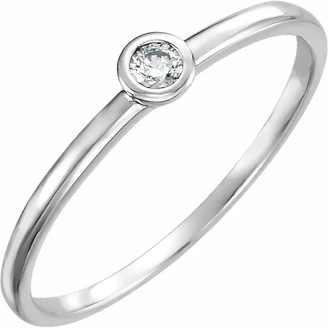 14K White .06 CTW Diamond Bezel-Set Solitaire Ring-