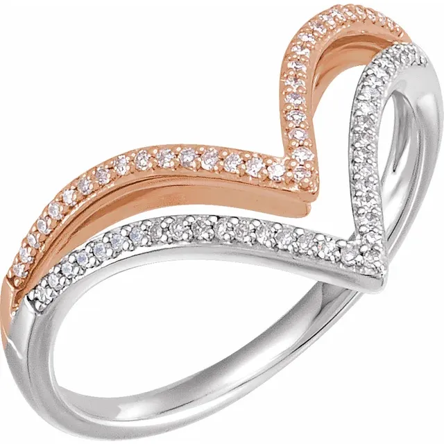 14K White & Rose 1/6 CTW Diamond "V" Ring-7.00 (approximate standard size)-