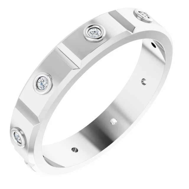 14K White 1/10 CTW Mens Diamond Ring Size 7-7.00 (approximate standard size)-