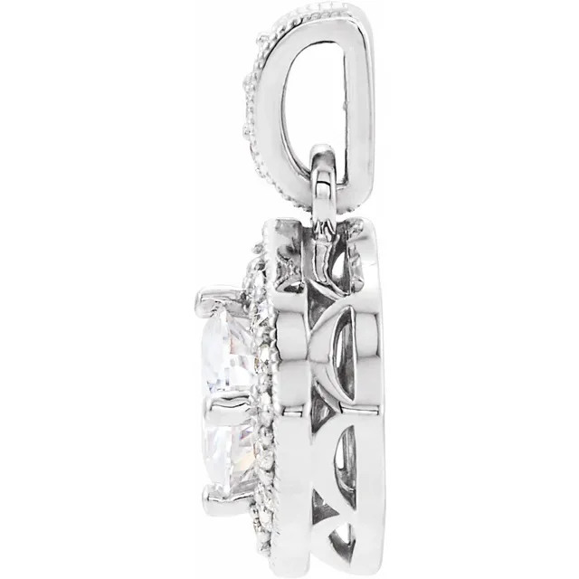 14K White Forever One Moissanite & 1/6 CTW Diamond Pendant-