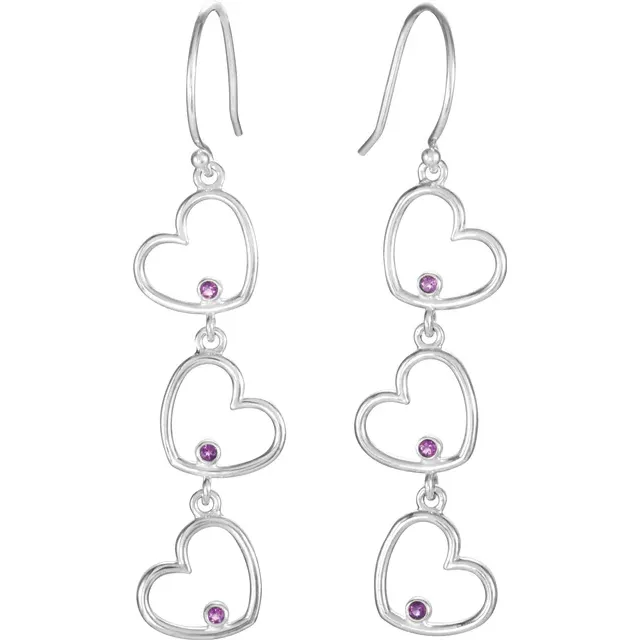 Amethyst Triple Heart Dangle Earrings-