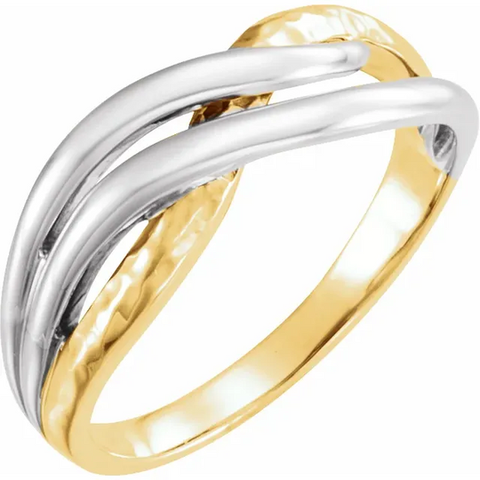 Rhodium-Plated 14K Yellow Overlap Hammered Ring