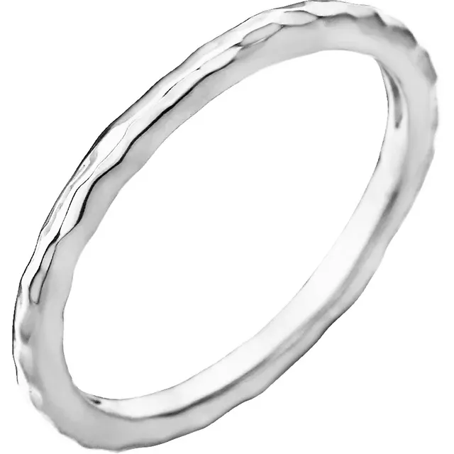 14K White 1.8 mm Hammered Stackable Ring Size 7-7.00 (approximate standard size)-