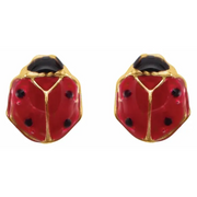 14K Yellow Red Enamel Ladybug Earrings