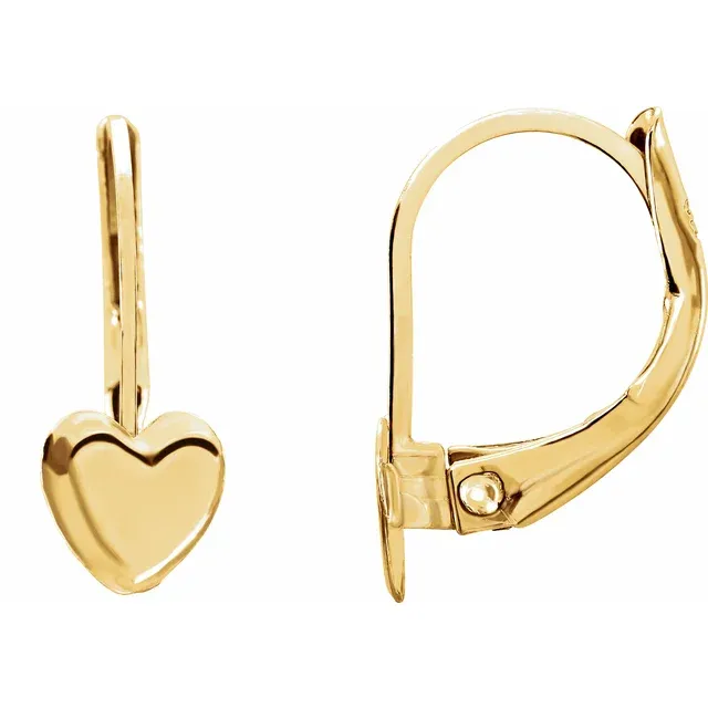14K Yellow Heart Lever Back Earrings-