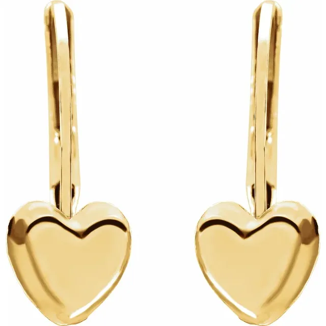 14K Yellow Heart Lever Back Earrings-