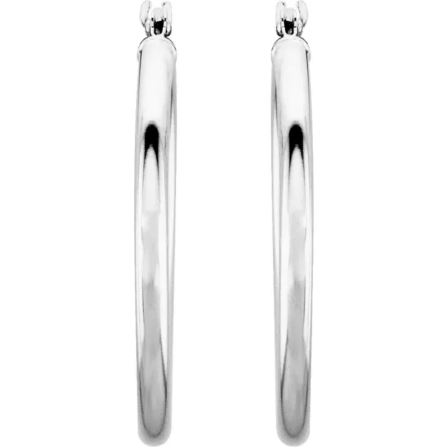 14K White 35 mm Tube Hoop Earrings