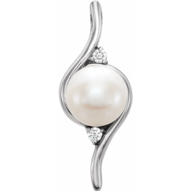 14K White Freshwater Cultured Pearl & .03 CTW Diamond Pendant-