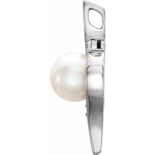 14K White Freshwater Cultured Pearl & .03 CTW Diamond Pendant-