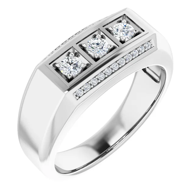 14K White 1/2 CTW Diamond Men's Ring