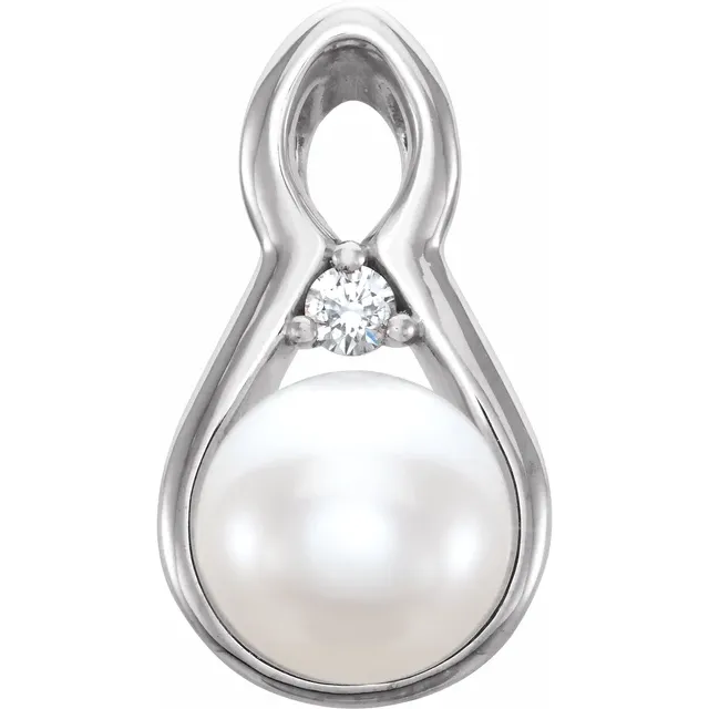 14K White Freshwater Cultured Pearl & .03 CTW Diamond Pendant-