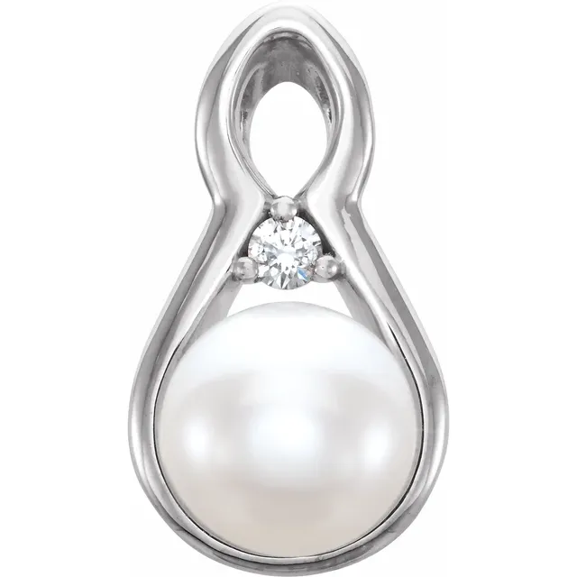 14K White Freshwater Cultured Pearl & .3 CTW Diamond Pendant