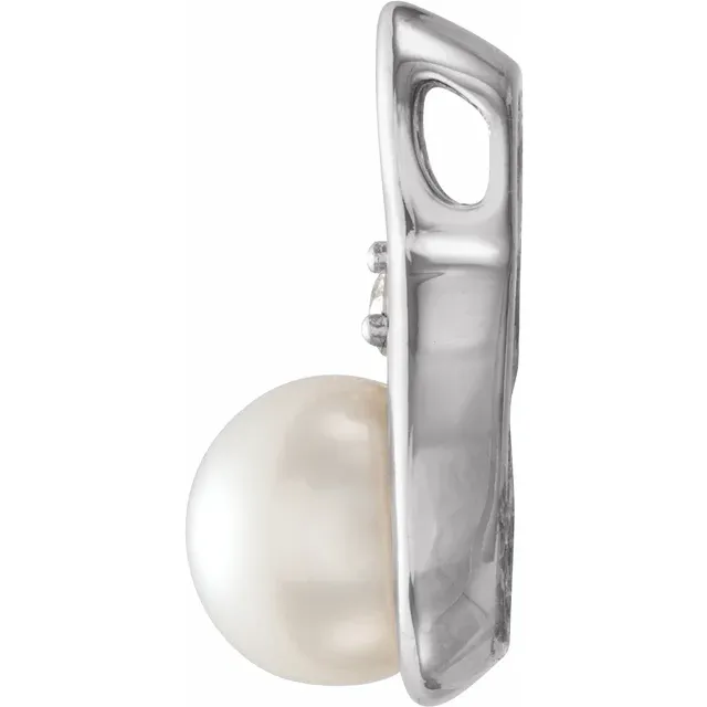 14K White Freshwater Cultured Pearl & .03 CTW Diamond Pendant-