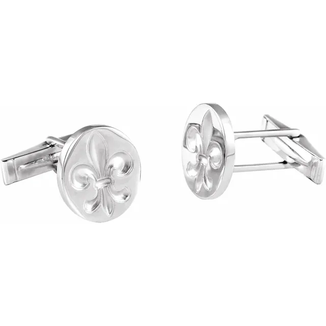 14K White Fleur De Lis Cuff Links-