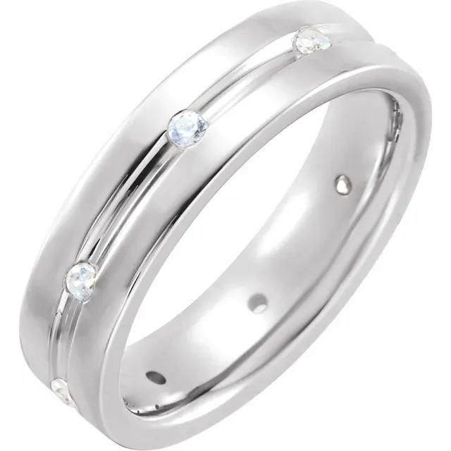 14K White 1/6 CTW Diamond Grooved Band Size 4