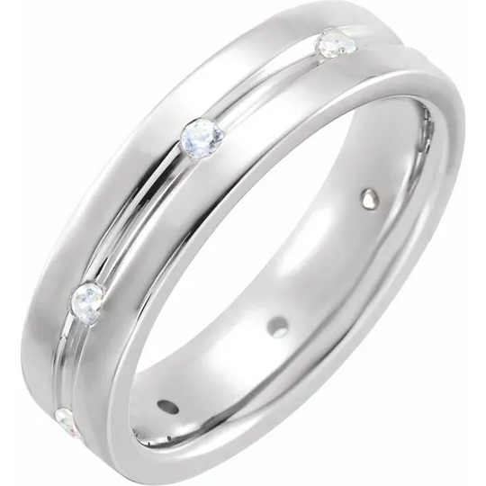 14K White 1/6 CTW Diamond Grooved Band Size 4-4-