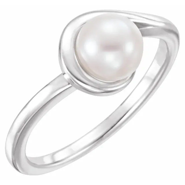 14K White Freshwater Cultured Pearl Ring-7.00 (approximate standard size)-