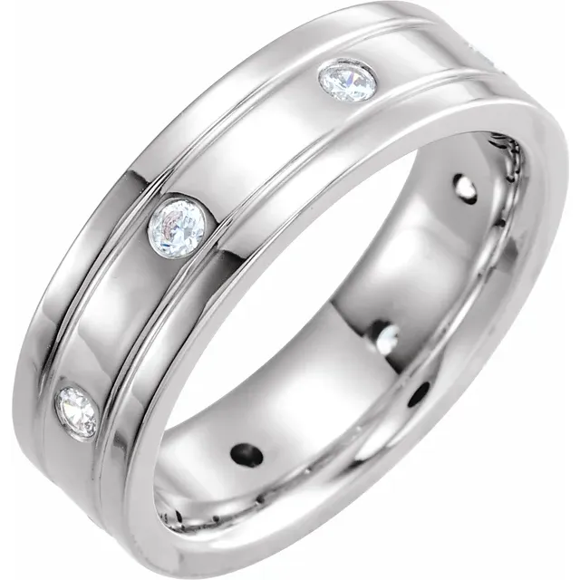 14K White 1/2 CTW Diamond Double Grooved Band Size 4-4-