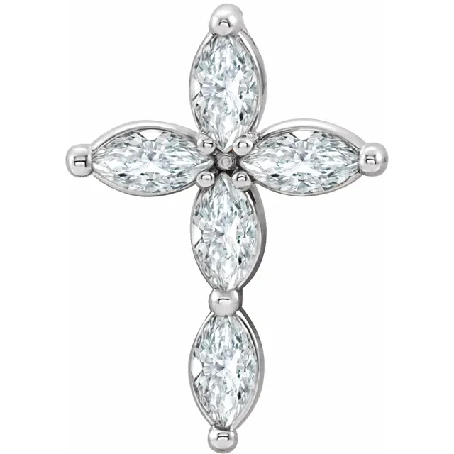 14K White Diamond Cross Pendant-