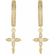 14K Yellow 1/8 CTW Diamond Cross Hinged Hoop Earrings