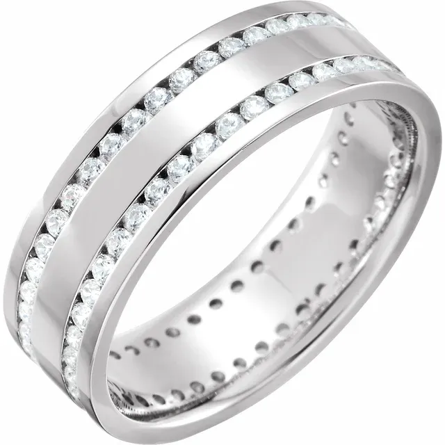 14K White 1 CTW Diamond Flat Band Size 4-4-