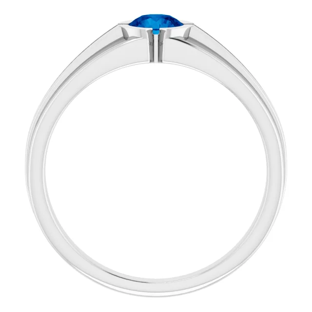 14K White Lab-Grown Blue Sapphire Ring-