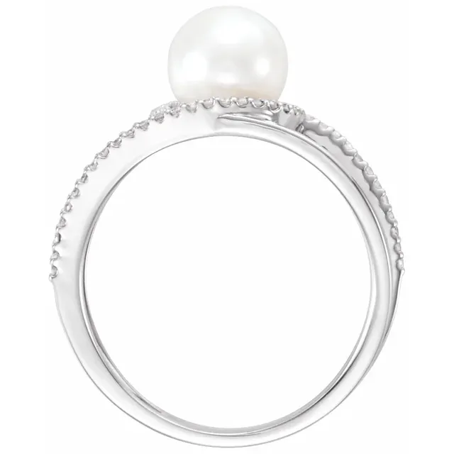 14K White Freshwater Cultured Pearl & 1/8 CTW Diamond Ring-