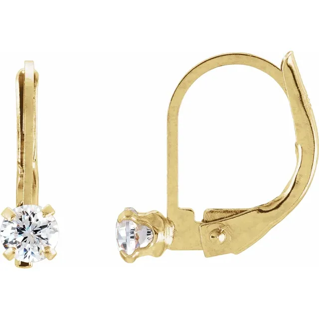 14K Yellow 2 mm Round Cubic Zirconia Youth Lever Back Earrings
