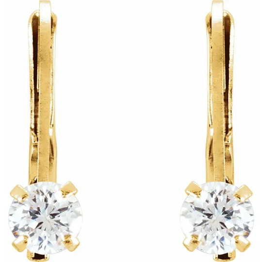 14K Yellow 2 mm Round Cubic Zirconia Youth Lever Back Earrings