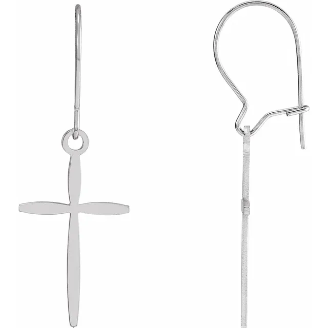 14K White Cross Earrings-