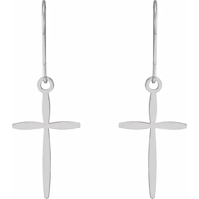 14K White Cross Earrings-