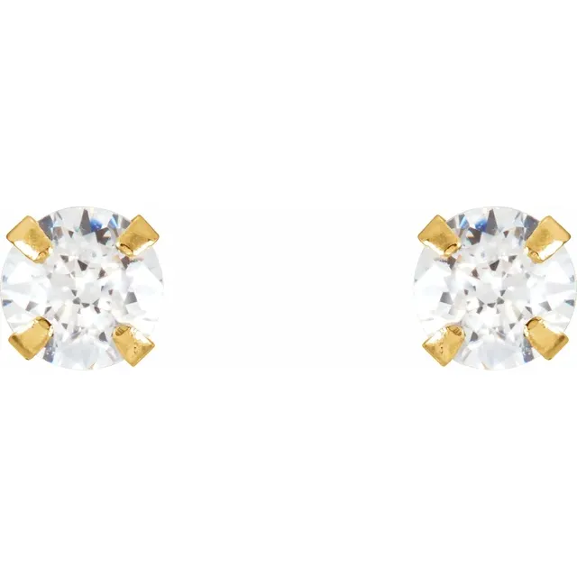 14K Yellow 3 mm Round Cubic Zirconia Youth Stud Earrings