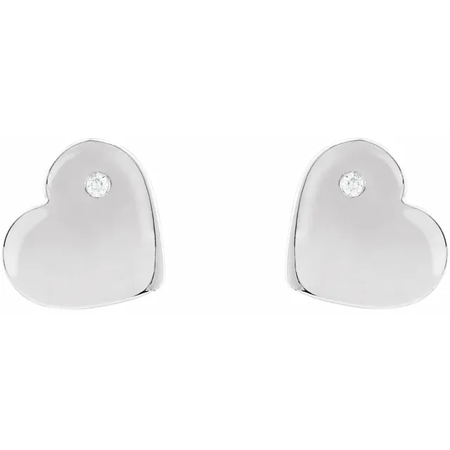 Sterling Silver .015 CTW Diamond Heart Earrings-
