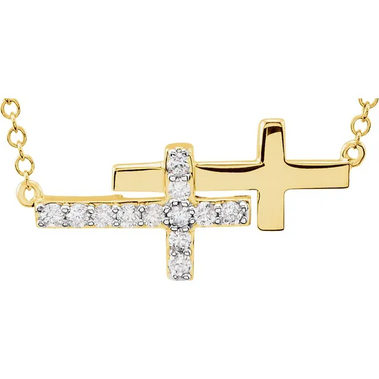 14K Yellow 1/5 CTW Diamond Double Sideways Cross 18" Necklace