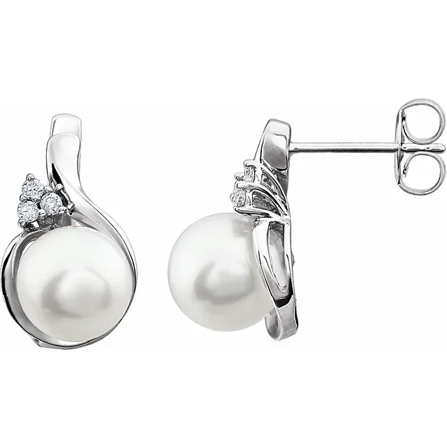 14K White 8-8.5 mm Freshwater Pearl & .08 CTW Diamond Earrings-
