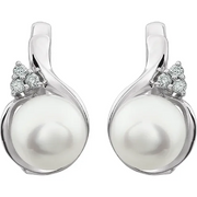 14K White 8-8.5 mm Freshwater Pearl & .8 CTW Diamond Earrings