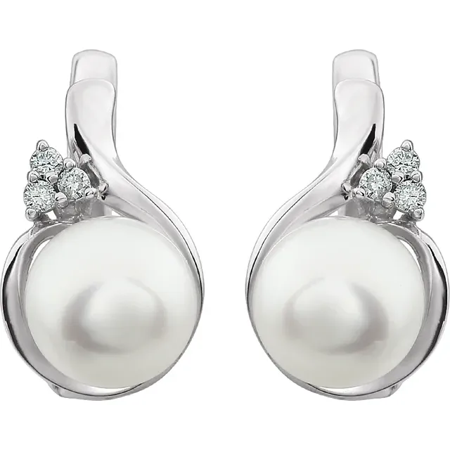 14K White 8-8.5 mm Freshwater Pearl & .8 CTW Diamond Earrings