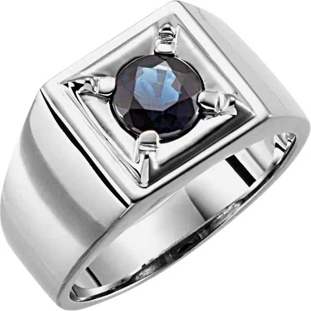 14K White Blue Sapphire Illusion Ring