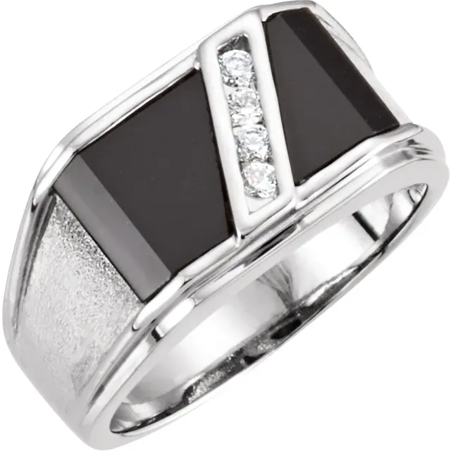 14K White Onyx & 1/8 CTW Diamond Bezel-Set Ring-11.00(aproximate standard size)-