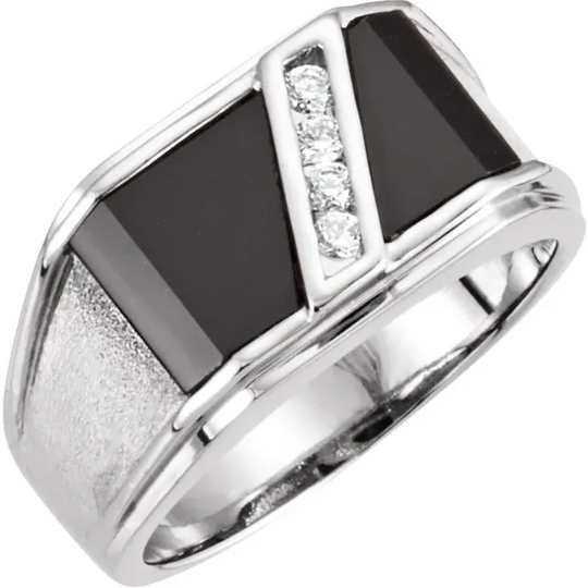 14K White Onyx & 1/8 CTW Diamond Bezel-Set Ring