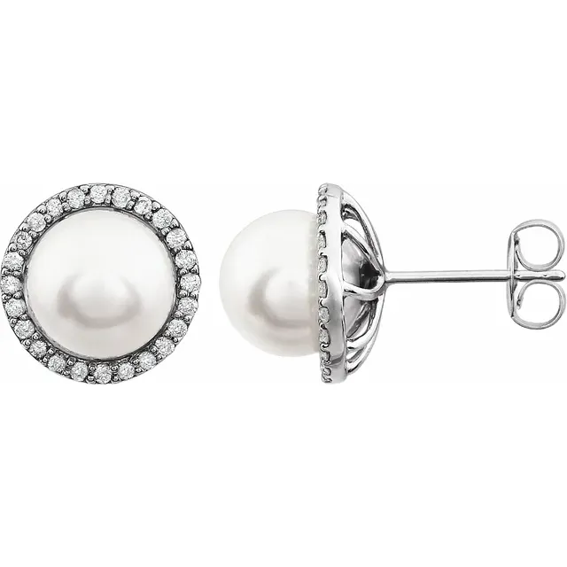 14K White 8-8.5 mm Freshwater Pearl & 1/4 CTW Diamond Earrings-