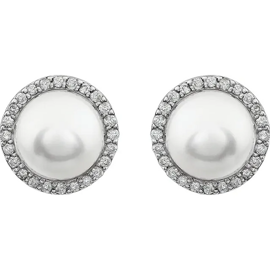 14K White 8-8.5 mm Freshwater Pearl & 1/4 CTW Diamond Earrings