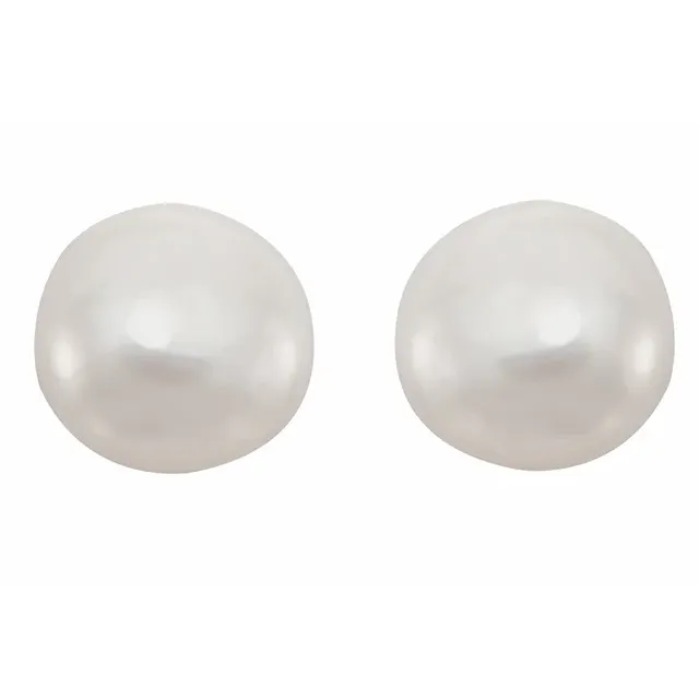 14K Yellow White Freshwater Cultured Pearl Earrings-