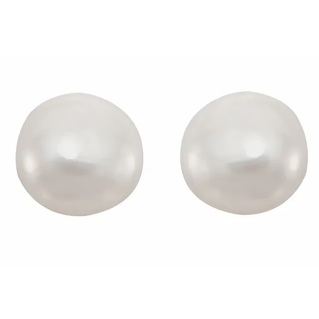 14K Yellow White Freshwater Cultured Pearl Earrings