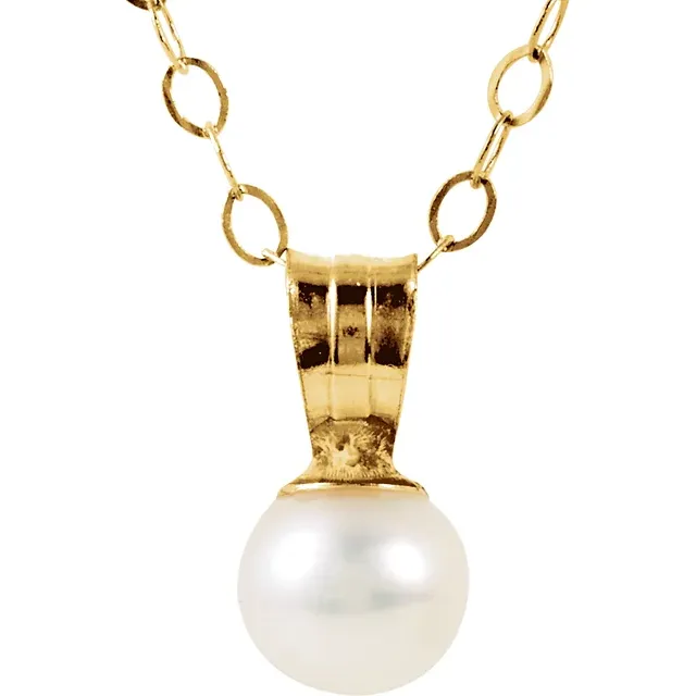 14K Yellow Freshwater Cultured Pearl 15" Necklace-