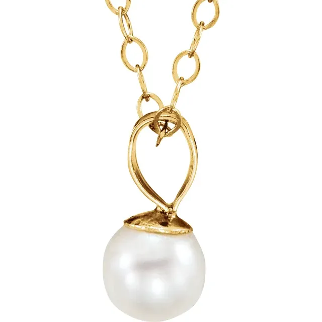 14K Yellow Freshwater Cultured Pearl 15" Necklace-