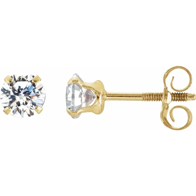 14K Yellow 4 mm Round Cubic Zirconia Youth Stud Earrings-