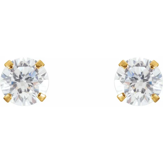 14K Yellow 4 mm Round Cubic Zirconia Youth Stud Earrings