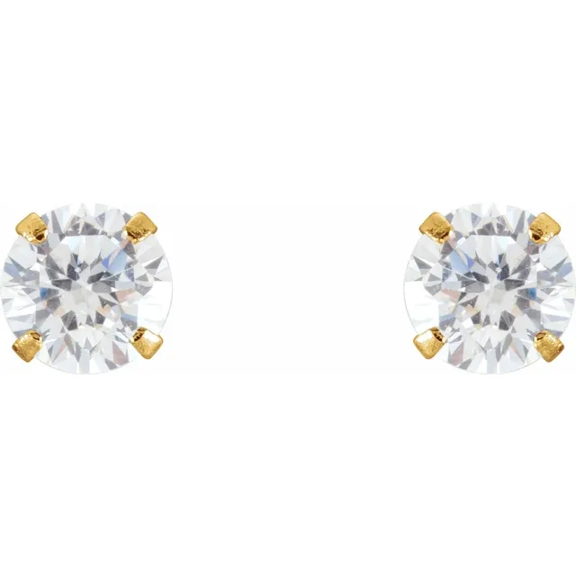 14K Yellow 4 mm Round Cubic Zirconia Youth Stud Earrings